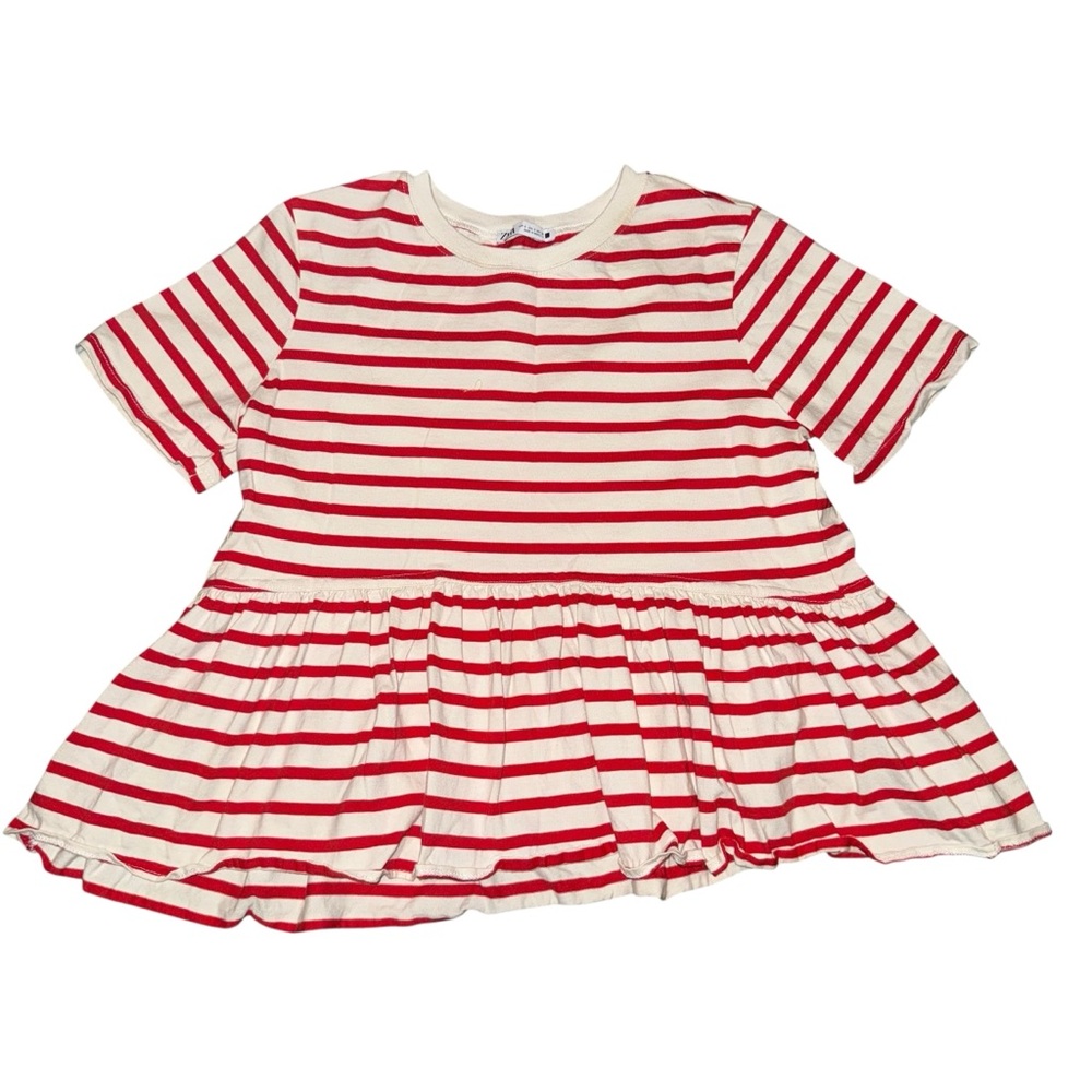 Zara Red and White Striped Peplum Top